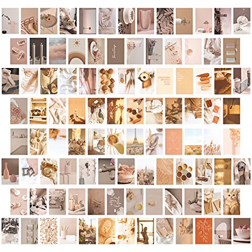 Giyiprpi 100PCS Kit de collage mural beige photos esthétiques, BOHO Esthétique Mur Images Affiches Photo Images d'art 4x 6pouces, Décor de chambre neutre pour chambre à coucher Ados Filles Esthétique Cover
