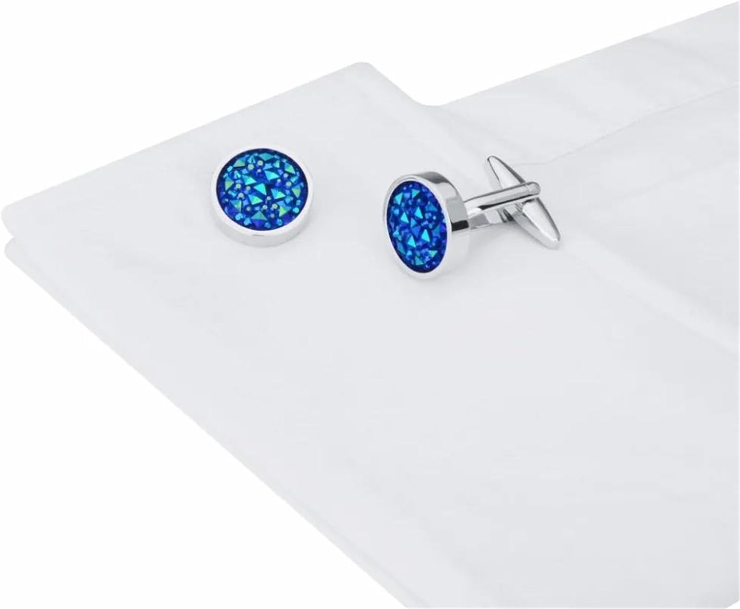 Women’S Luxury Blue Round Cufflinks Fashion Copper Cuff Buttons for Wedding Engagement Party Anniversary