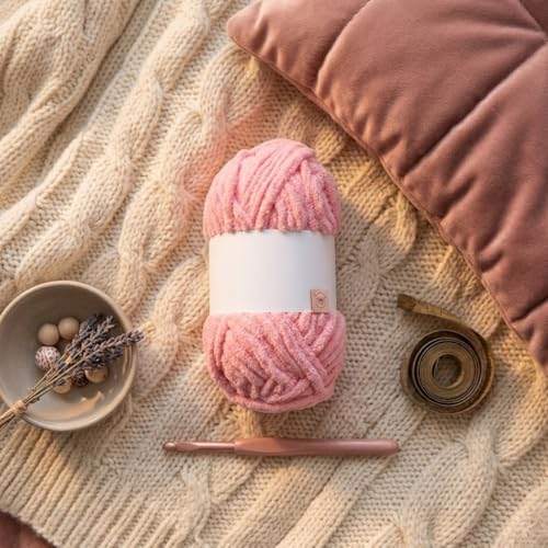 Image of Soft Chenille Yarn 100 gm Soft Velvet Wool Oon for Crochet Knitting DIY Craft Multipurpose Yarn Ball for Blanket Scarf Cushion Making (Purple) (Pink)