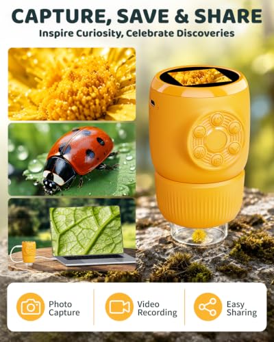 Digitales Mikroskop für Kinder, 1000X, Foto & Video (Gelb) – Ansicht 5