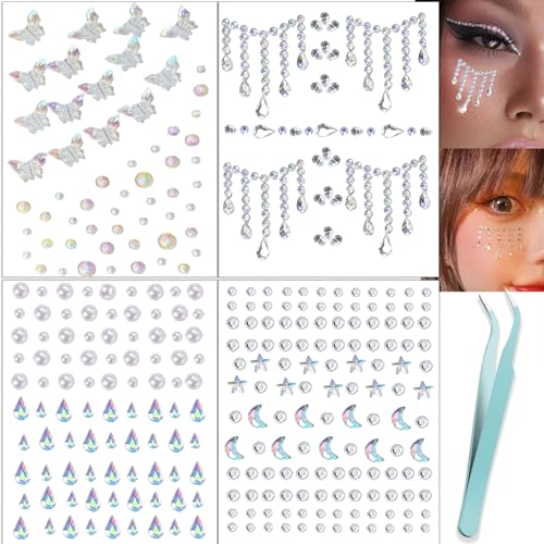 Image of NOOEPC Face Gems Hair Gems, Self-Adhesive Face Jewels Eye Jewels Rhinestones DIY Face Gems Stick on, Hair Body Rhinestones Gems Crystals Pearls for Face Eyes Makeup Body, Crafts