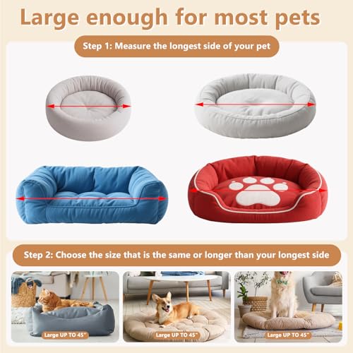 Yalikop Waschbare runde Hundebettbezüge, Ersatz, 114,4 x 114,7 x 27,9 cm, weich, grau, Haustierbettbezug mit schönem Hundepfotenknochen-Druck, nur Bezug
