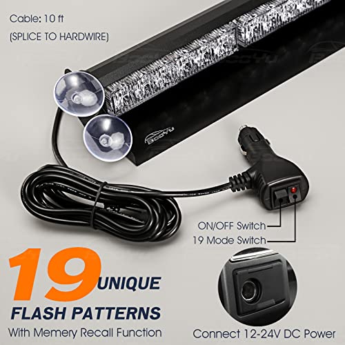 Booyu 14.8In Led Windshield Emergency Strobe Dash Light Bar 12/24V Interior Visor Deck Flashing Hazard Safety Warning Lights For Police Law Enforcement Pov Trucks Vehicles [Amber/White][12 Leds][18W] #TOP3
