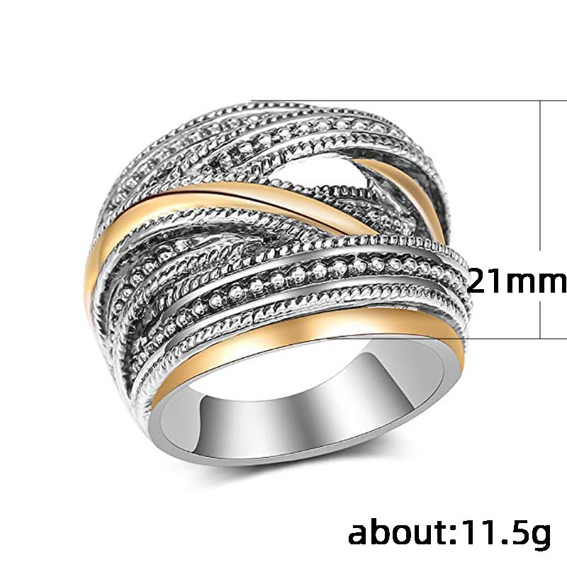 2 Tone Intertwined Crossover Statement Ring Fashion Chunky Band Rings Intertwined Crossover Rings Gold Silver Statement Rings Jewelry Gifts Jewelry-Making-Patterns 6