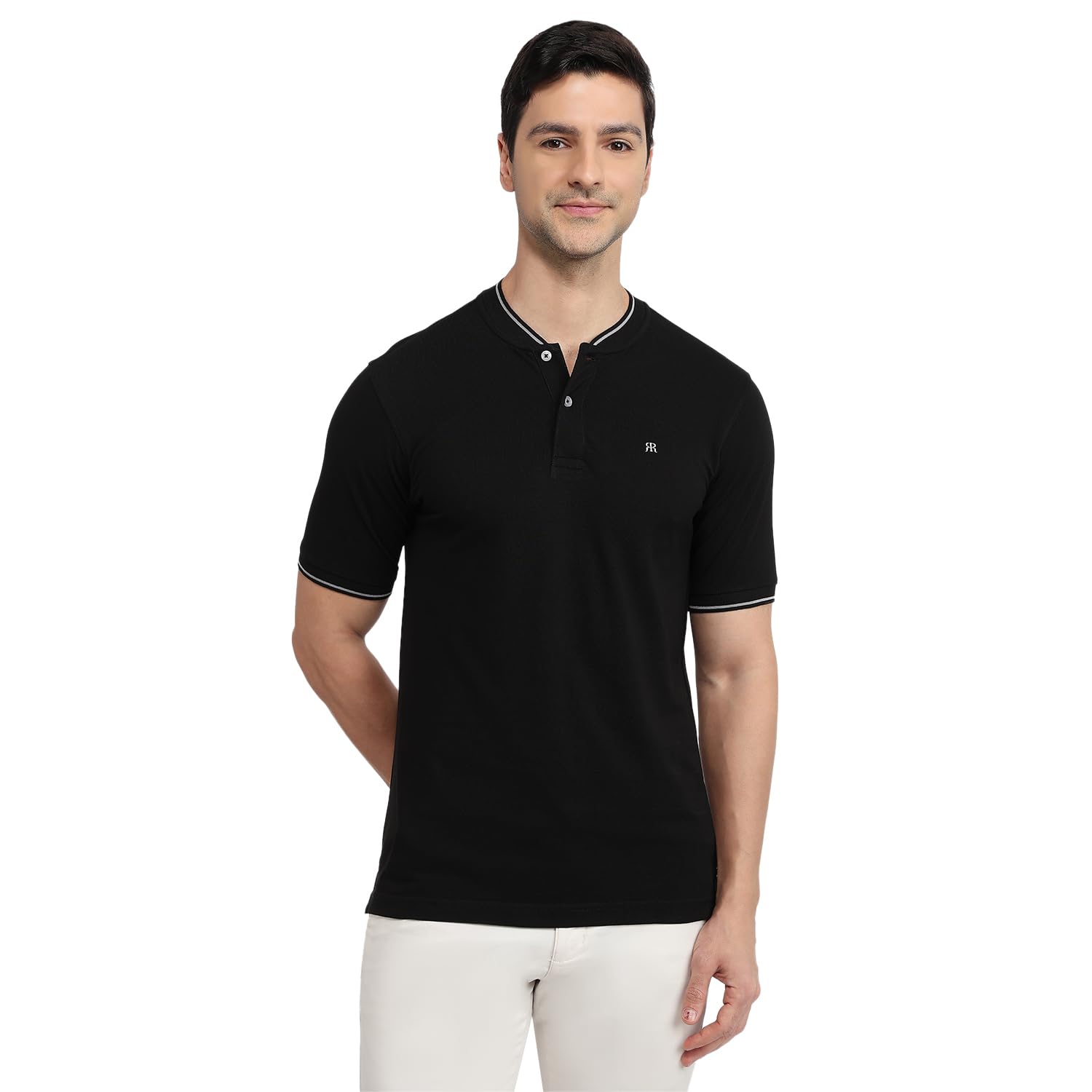 Men Modern Fit Solid Pattern Pure Cotton Polo Neck Half Sleeve Casual T-Shirt-image-44