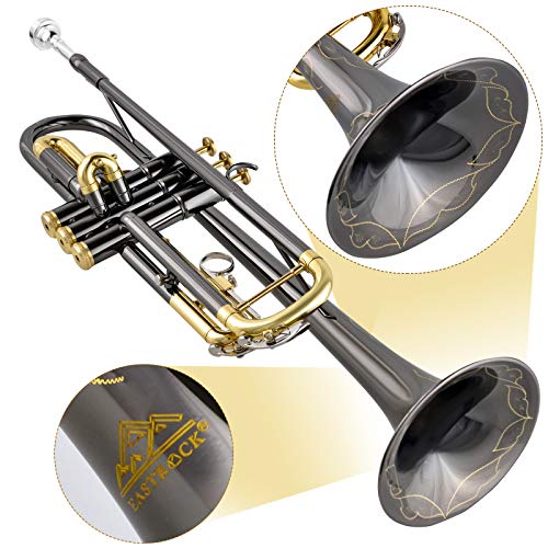 EASTROCK Bb Trumpet Standard Trumpet Set with Carrying Case,Gloves, 7C Mouthpiece, Tuning Rod, Black Nickel,Hand Carved Craft by EASTROCK - Used condition - Image 6
