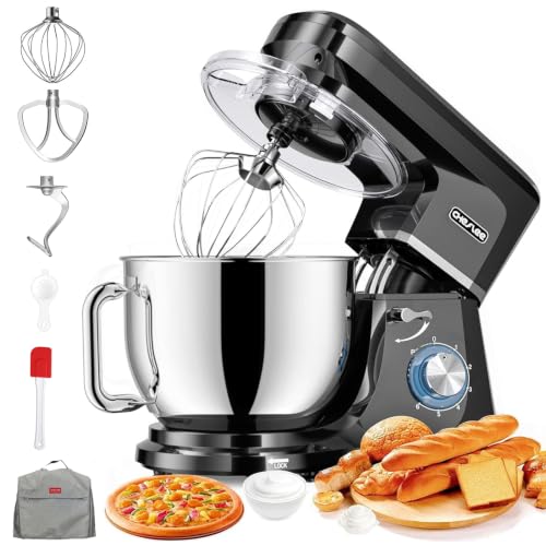 CHeflee Batidora Amasadora Profesional 2000W Amasadora de Pan con Recipiente de Acero Inoxidable de 8 L Multifuncional Amasadora Varillas y Protección para Cubierta Antipolvo 6 Velocidades