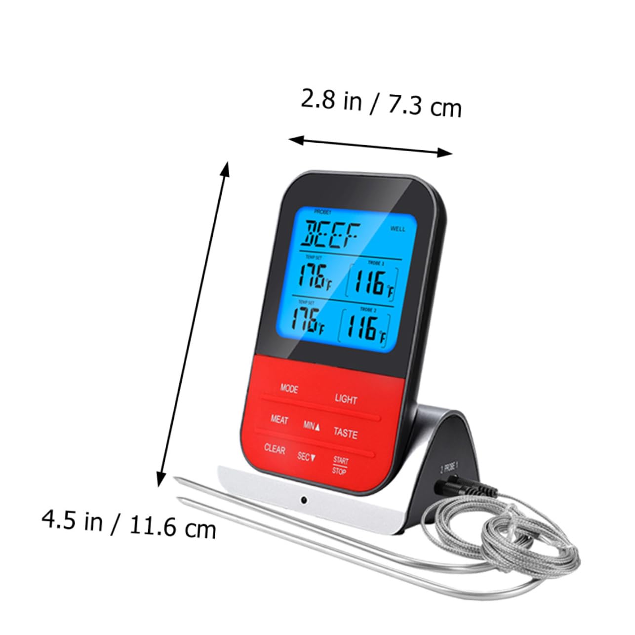 Amosfun Termómetro de Cocina Inalámbrico para Carne 2 Sondas Lcd 8 Tipos de Carne Alarma Sonora y Visual