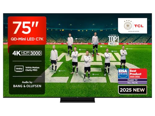 TCL 75C7K 75 Zoll QD-Mini LED Fernseher, 4K HDR Premium 3000, Smart Google TV mit 144Hz Motion Clarity Pro (Dolby Vision IQ & Atmos, CrystGlow HVA Panel)