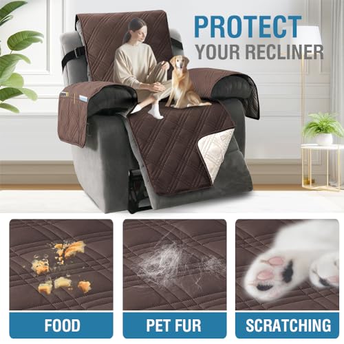Housse de canapé inclinable matelassée marron pour salon avec animaux - 5