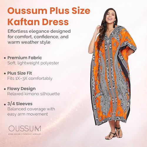 Image of Oussum Women Plus Size Kaftan Kimono Loose Maxi summer dresses for women Beach 3 /4 Sleeve Casual lounge dress Boho