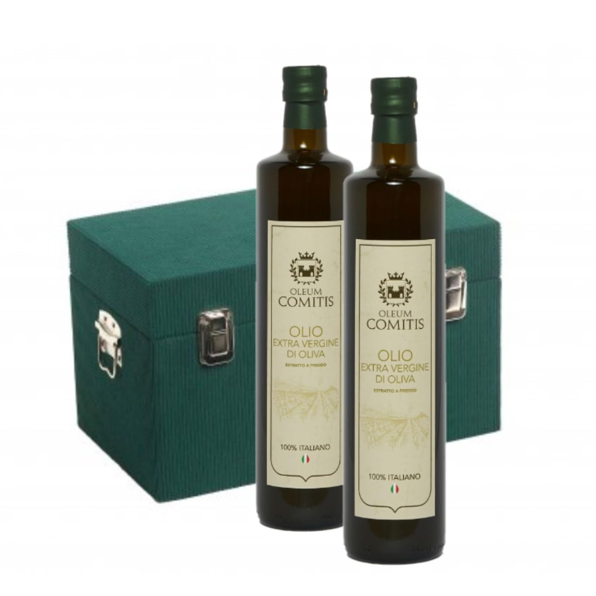 Oleum Comitis - Huile d'olive vierge extra 100% italienne - Coffret cadeau en bois avec 2 bouteilles de 500 ml