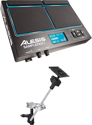Alesis Sample Pad 4 + Abrazadera Multipad - Instrumento de activación de percusión/muestra con 4 almohadillas sensibles a la velocidad y sistema de