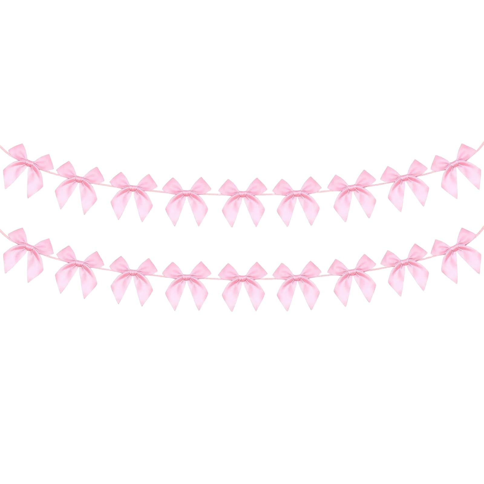 Nzexlyva 2 Pcs Pink Bow Garland Banner, Pink Party Decorations, Ribbon Bowknot Garland Strings Hanging Decor for Women Girls Birthday Bridal Shower Wedding Engagement