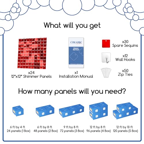 COKAOBE Red Shimmer Wall Backdrop, 24 Panels Square Sequin Shimmer Backdrop, Photo Backdrops for Birthday, Anniversary, Wedding, Graduation & Bachelorette Party Decoration