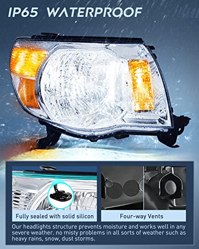 Image of Nilight Headlight Assembly for 2005 2006 2007 2008 2009 2010 2011 Toyota Tacoma Replacement Headlamp Chrome Housing Amber Reflector