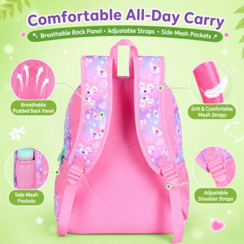 Image of 16 inch Fox Backpack for Girls, 3Pcs Kids Bookbag for Elementary Preschool Kindergarten, School Backpacks with Lunch Box(Pink)
