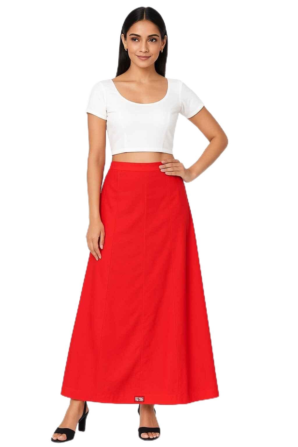 Cotton A-Line Maxi Skirt, Red, Floor Length, High Waist-image-26