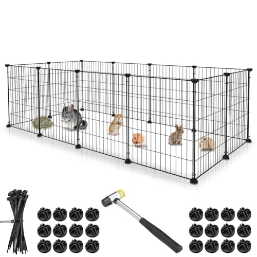 BAKAJI Recinto per Animali di Piccola Taglia Personalizzabile in Metallo, Recinzione Componibile per Porcellini d'India, Criceti, Conigli, Cincillà, per Interni ed Esterni (143 x 71 x 46cm)