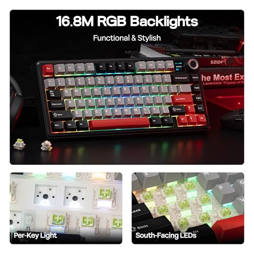 Image of MechLands Aula F75 MAX Wireless Gaming Keyboard with Screen & Knob, 75% Hot Swappable Mechanical Keyboard with Creamy Gasket, RGB Backlits, NKRO for Win /Mac /Linux (Black Red)