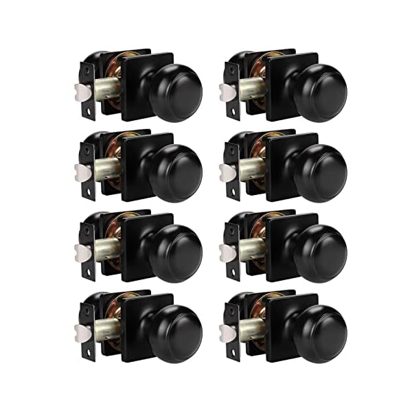 KNOBWELL 8 Pack Passage Door Knob for Closet Hallway Door Knobs Interior Matte Black Square Rosette Door Knob, Contemporary Non-Locking Interior Ball Door Knob, Round Black Farmhouse Door Knob