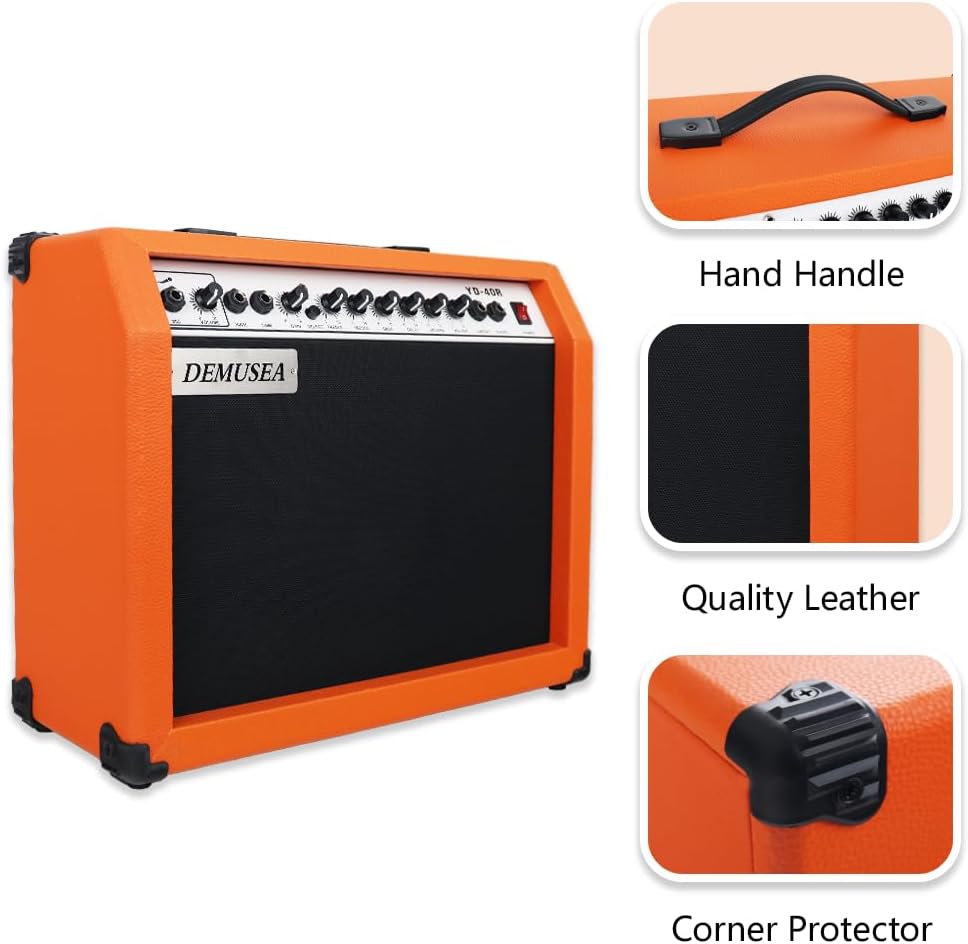 40W Orange Guitar Amplifier Combo Band Practice Amp Portable With Dual Inputs, Delay, Reverb,Treble,Middle, Bass, Gain And Mic.Aux.6.5" Speaker,110-240V,50-60Hz. 2 Channels For Overdrival And Clear - Image 3