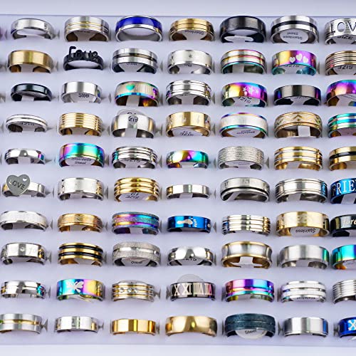 100pcs/lot Fashion Stainless Steel Stripe Heart Love Rings Jewelry For Women Men Mix Style Party Gifts With Box Wholesale (Mix Size 7-12)3