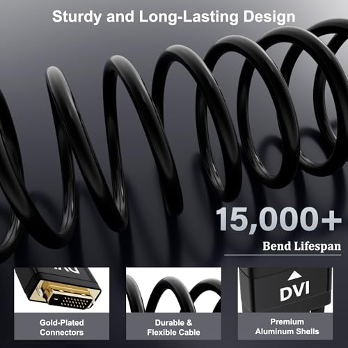 Mygatti Kabel adaptera 4K HDMI na DVI 2 m, Full HD/1080p, dwukierunkowy kabel DVI (24+1) na HDMI, pozłacana wtyczka, kompatybilny z projektorem, laptopem, telewizorem, PC, odtwarzaczem DVD, z 5