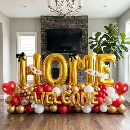 Image of TONIFUL 2 Size Gold WELCOME HOME Foil Letter Balloons Banner Decorations