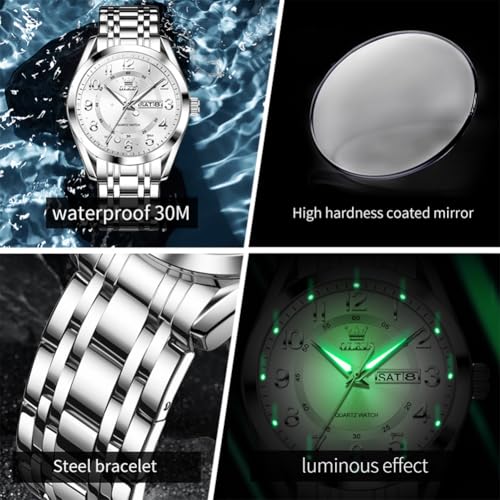 Image of OLEVS Mens Watches Business Large Numer Easy to Read Quartz Watch Stainless Steel Waterproof Luminous Date Casual Male Watch