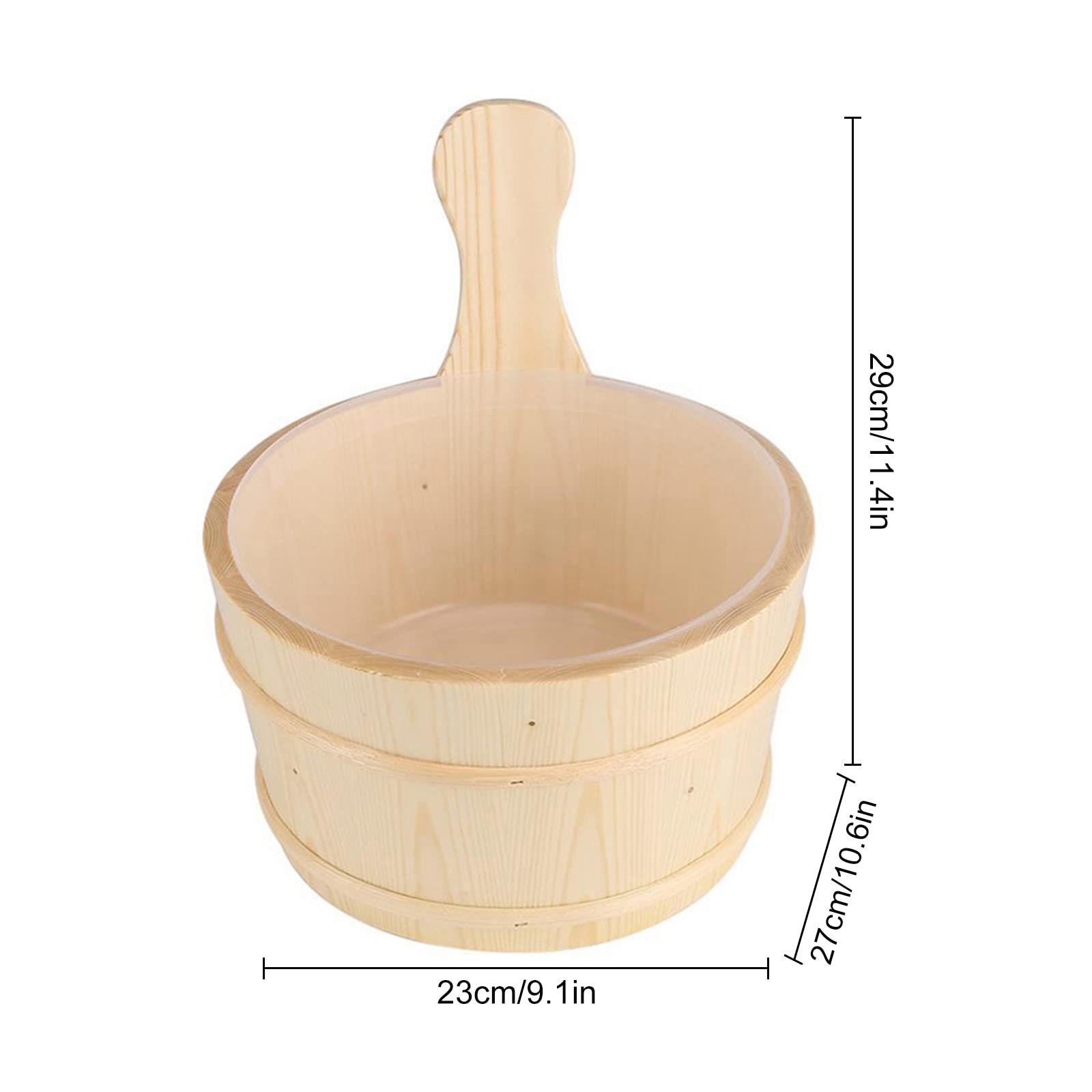 Saunazubehörset 5-Teilig Saunaeimer Set, Naturbelassenem Holz Saunakübel Saunakelle, Sauna Eimer Set, Temperaturmessgerät | Sanduhr (A)
