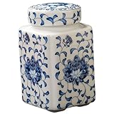Joygoodta Tarros de Jengibre Azul y Blanco, Tarro de Jengibre de cerámica de 200 ml con Tapa a Prueba de Fugas, jarrón Chinoiserie Cuadrado para decoración del hogar, exhibición de Flores y almacenam