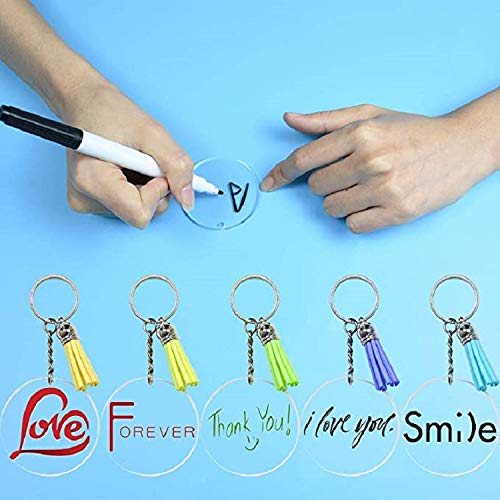 KINGFOREST 120PCS Acrylic Keychain Blanks, Including 30 PCS Keychain Rings(1 inch),30 PCS Jump Rings, 30 PCS Acrylic Circle Disc(2 inches) and 30 PCS Craft Tassels for DIY Keychain Vinyl Craft. - Thumbnail 5