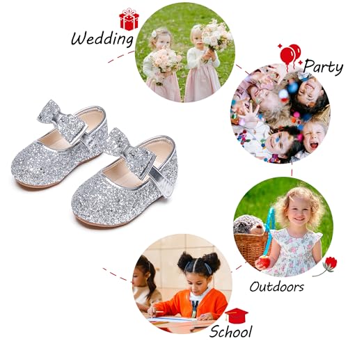 Image of PHIRAMIN Toddler Flower Girl Dress Shoes - Little Girl Mary Janes Flats Wedding