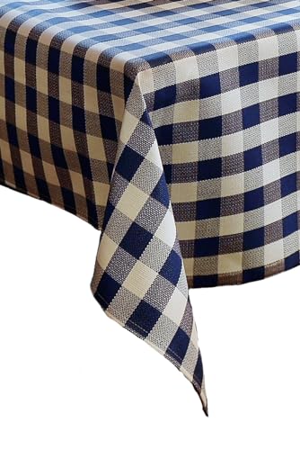 TextilDepot24 Tovaglia con motivo a quadri da 2 cm in cotone - colore blu bianco - casa di campagna (140 x 140 cm)