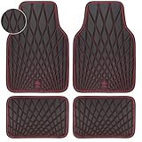 CAR PASS Faux Leather Floor Mats for Cars, Luxury Waterproof All Weather Car Mats Full Set, Anti-Slip Deluxe Automotive Mats Universal Fit for Most SUV Vans Sedans Trucks, 4 Piece Black and Red