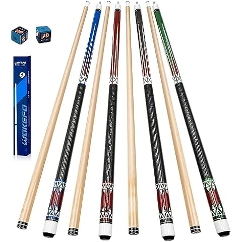 Wakefa Pool Sticks Set of 4-58 Inch Maple Wood Pool Sticks, Pool Cue Stick Include 4pcs 18~21 oz Billiard Cue Sticks and 2pcs Pool Chalk, Pool Table Sticks Suitable for Bars, Club, Pool Table Cover