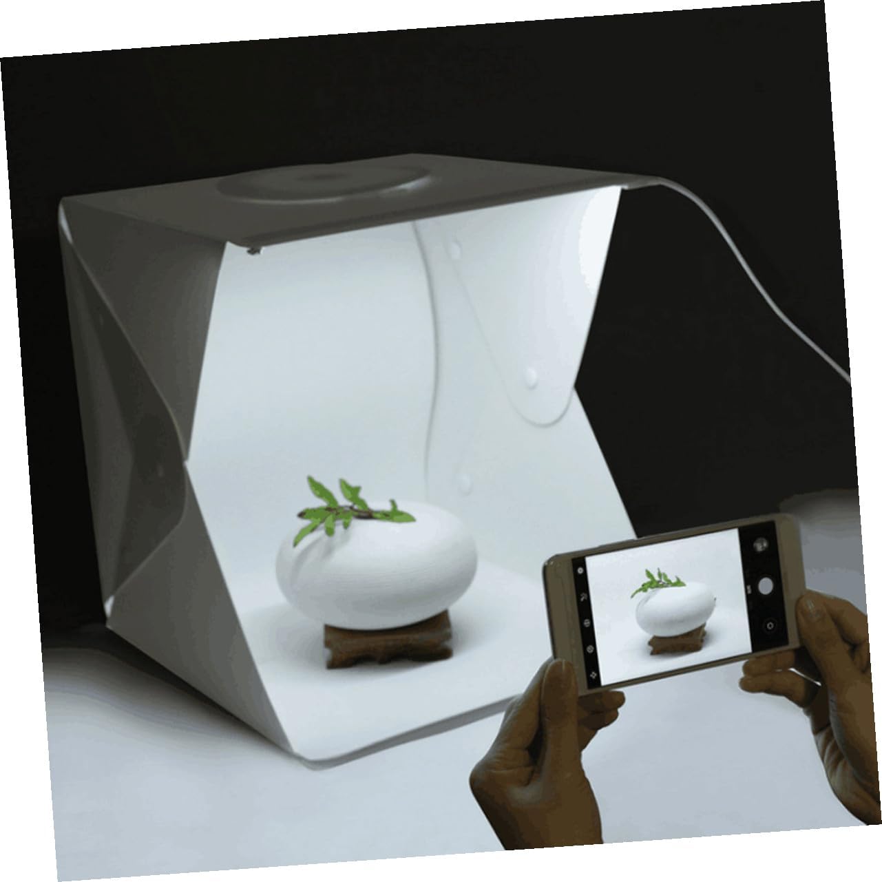 Homoyoyo Portable Photography Light Box Kit with 30cm LED Soft Light Two Backdrops Black White for Product Photography and Video Shooting