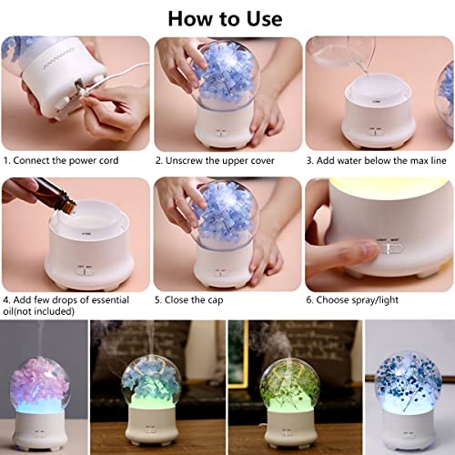 Difusor aromático eléctrico con flores preservadas y luz nocturna miniatura 7