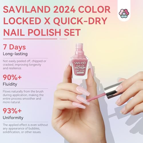 Image of SAVILAND Quick Dry Nail Polish: 6Pcs Hot Sheer Color Fingernail Polish Set Neutral Solid Color Pink Nudes Glitter Nail Polish Kit Castor Oil Non Gel Nail Lacquer Finger Toe Nail Art Home DIY Gift Set