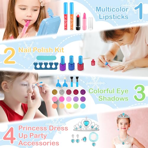 57 in 1 Kids Makeup Kit With 3-Color LED Mirror, Real Washable, Perfect Girl Birthday Gift, Age 3+