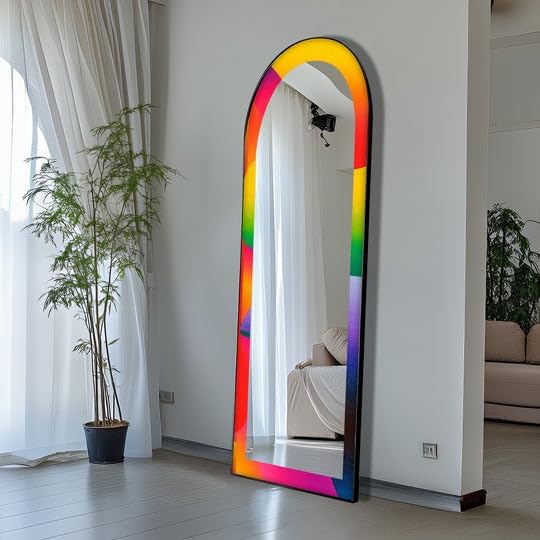 23,5’’W x 67’’H Rainbow Gradient Modern – Abstract Floor Mirror Arched Full Lenght Mirror - Arch Full Body Stained Floor Mirror with Black Frame with Black Frame