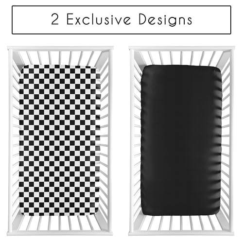 Image of Sweet Jojo Designs 2-Piece Baby Crib Sheets Set (Black /White Gingham Checkered Plaid) for Boys /Girls, Infant Nursery, Toddler Room - Fitted, Standard Size (Solid Onyx & Vintage, Classic, Checkerboard)