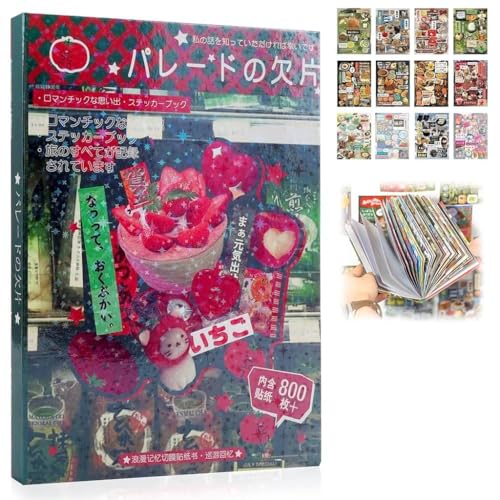 Image of ZURATO 45-Sheet Japanese Sticker Book with 800+ Stickers for DIY Crafts, Planner, Diary, Bullet Journal & Decoration, Retro Aesthetic Scrapbook Stickers for Journaling, (Red 800+ Sricker)
