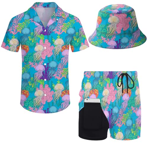 Wdpsuxin Tuta hawaiana da uomo, 2 pezzi, camicia con bottoni e pantaloncini a compressione, set con cappelli alla pescatora, Occhiali da sole Medusa, XX-Large Wdpsuxin Tuta hawaiana da uomo, 2 pezzi, camicia con bottoni e pantaloncini a compressione, set con cappelli alla pescatora, Occhiali da sole Medusa, XX-Large