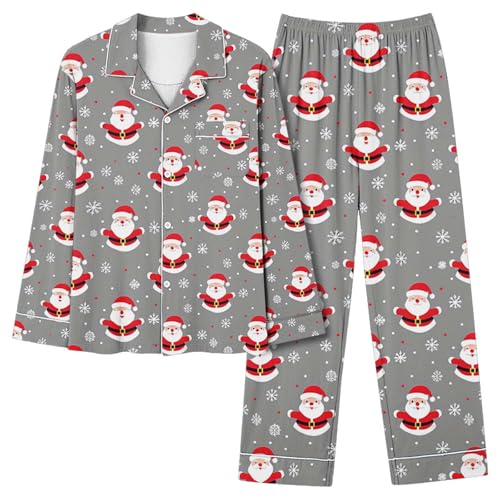 Conjunto feminino de calça de Natal para inverno, outono, cardigã e calça de pijama feminino 2024, C