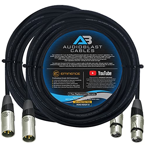 Audioblast - 2 Units - 100 Foot - HQ-4 - Star Quad Balanced Male to Female Microphone Cables with Eminence E311 & E312 Gold XLR Connectors – UV Protected & Road Ready