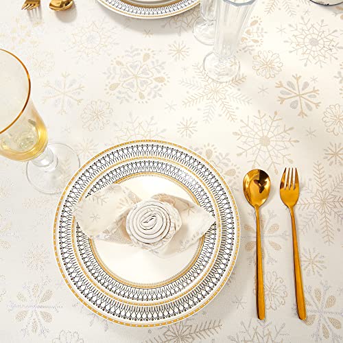 Hpanvnio Fancy Metallic Yarn Jacquard Snow Flake,Sparkling Gold & Silver Lurex Woven Snowflakes Pattern Table Cover,70" Round Tablecloth For Holiday Dinner,Christmas Parties #TOP3