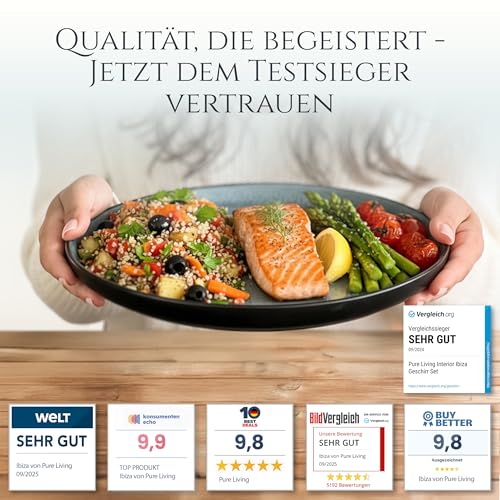 Steingut Geschirrset 12 Pers. Ibiza 48-tlg Hochwertiges Mediterranes Steingut Geschirr Set - Schüssel- und Teller Set - Tafelservice 12 Personen Geschirrsets Pure Living in Petrol
