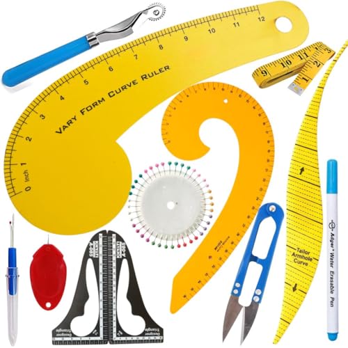 Image of Artonezt 12Pcs Professional Tailoring Kit & Fashion Design Tools - Pattern Making Set with French Curve, Armhole Ruler, Measuring Tape & Sewing Accessories for Fashion Designers & Boutiques